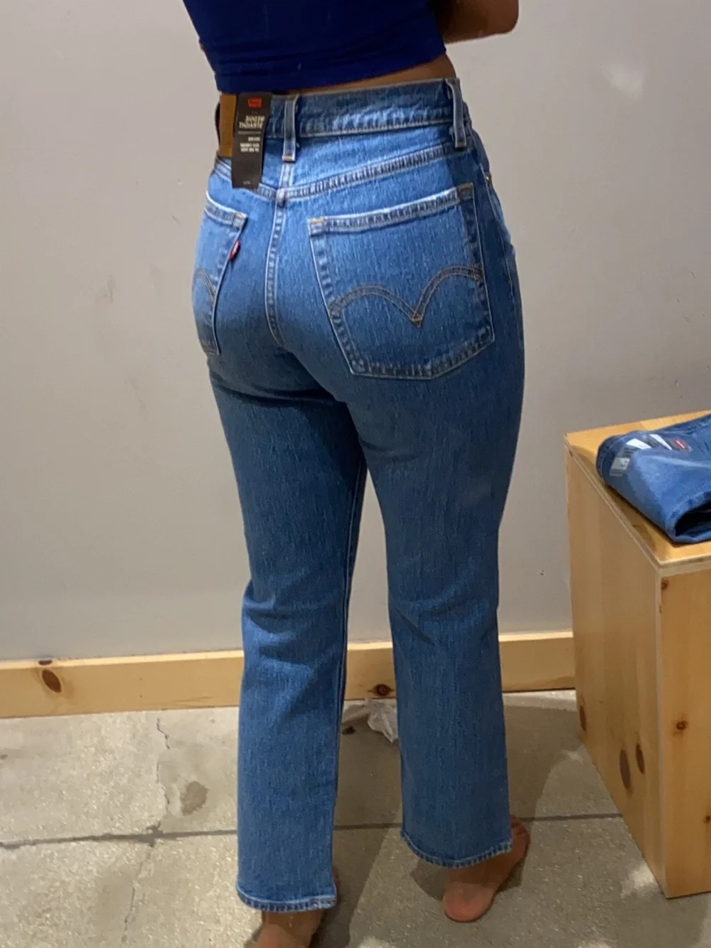 Levi's Womans Medium Blue Wedgie Staight Leg Jeans with Leather Patch